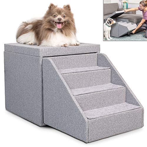 PetFusion Multi-Purpose Pet Stairs, Foldaway Cat & Dog Steps. Ottoman & Dog Toy Basket & Storage, Great Dog & Cat Window Perch (18x18x18â€) Perfect Pet Steps for Couch, Bed, or Window. 1 Year Warr