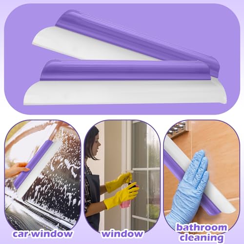 Image of 2 Pack 14 Inch Car Drying Squeegee Purple Longer Silicone Water Squeegee Window Shower Blade Automotive Squeegees Flexible Auto T-bar Rubber Squeegees for Car Windshield Glass Bathroom Wash Tool