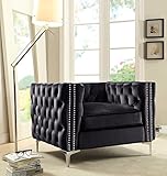 Iconic Home Da Vinci Accent Club Chair Velvet Button Tufted with Silver Nail Head Trim Silvertone...