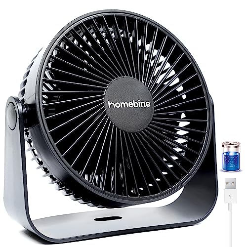 homebine Desk Fan 2000 mAh Battery Fan Rechargeable Mini Fan 4 Adjustable Speed Wireless Fan USB with Strong Airflow Table Fan 360° Rotatable Head Personal Fan for Home and Office