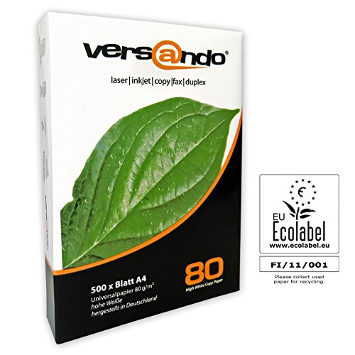Versando - Paquete de 500 hojas, 80 DIN A4 color blanco, papel universal de 80 g/m² para imprimir/fotocopiar