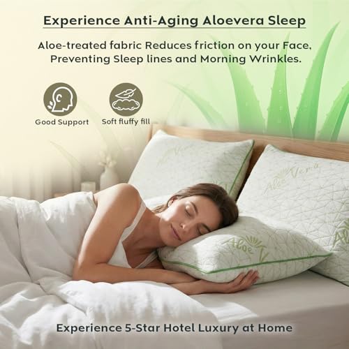 Image of AYKA Premium Aloevera Microfibre Pillow for Sleeping, Set of 4 | 17x27 Inch Hotel Luxury Bed Pillows | 100% Virgin Fiber Fill, Soft & Fluffy | Neck Support for Side, Back & Stomach Sleepers