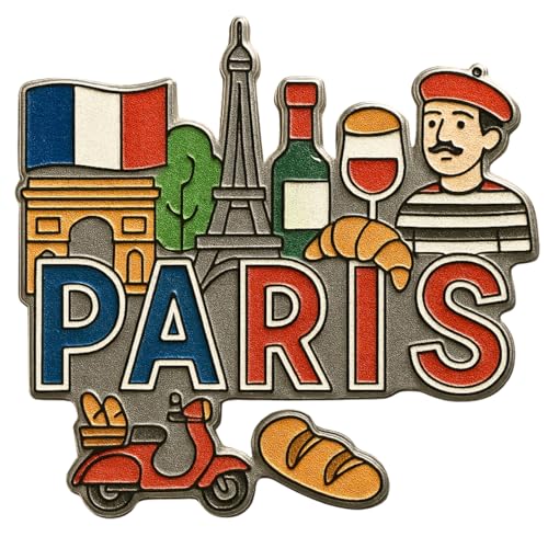 Image of Souvenir Fridge Magnet | 4x3 Inch Collectible Travel Decor | Strong & Durable Refrigerator Magnet with Iconic Landmarks for Travelers (Paris)