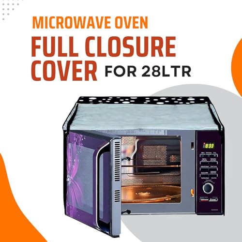 Image of PVC Microwave Oven Cover for Samsung 28L MC28H5145VK /TL | Full Closure Zip | Waterproof & Dustproof | Attractive Digital Print | Wipe Clean | Black Dot Design