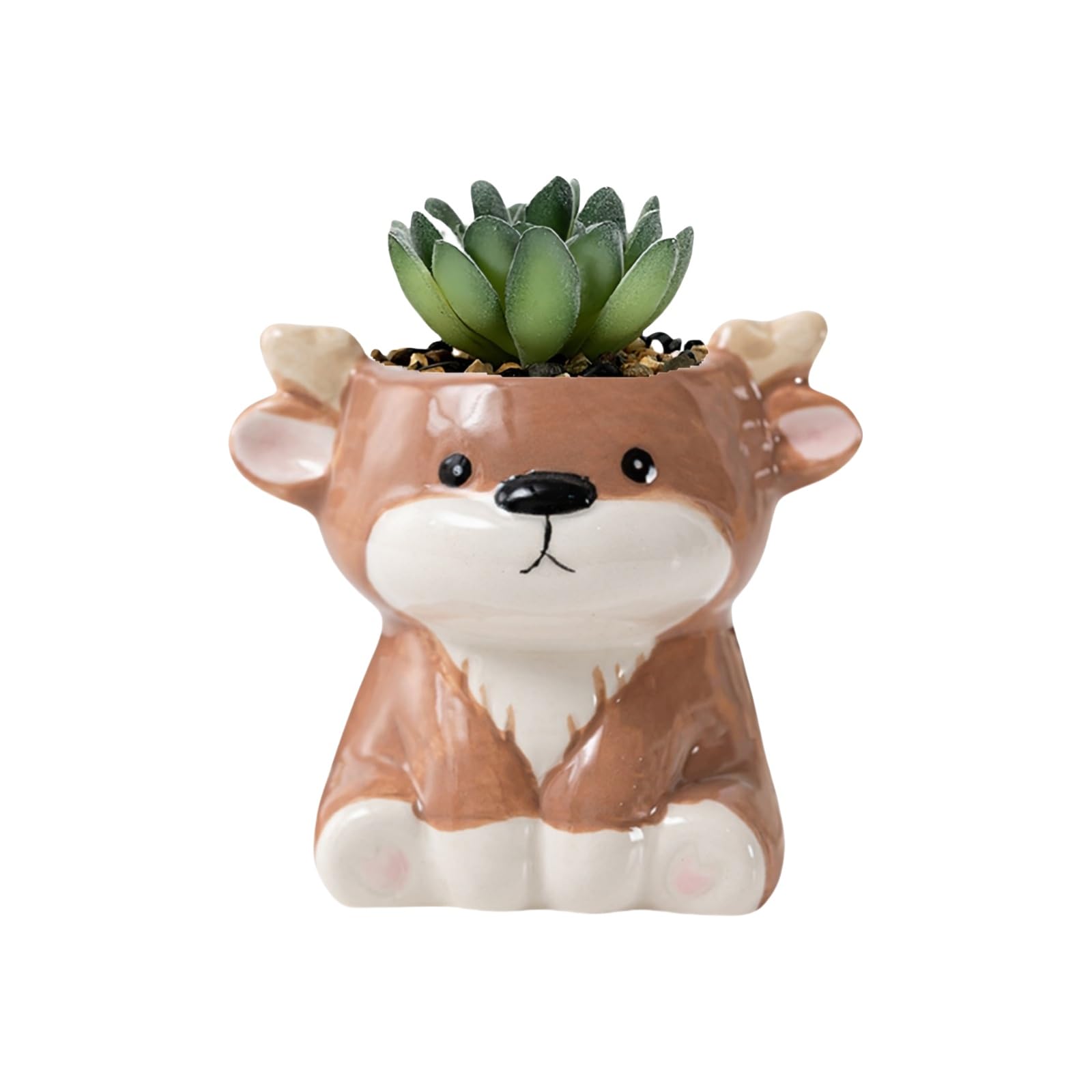Cute Animal Ceramic Succulent Planters, Small Bonsai Planter, Aloe Cactus Succulent Plant Pots with Drainage Indoor Outdoor Use for Office Home Garden