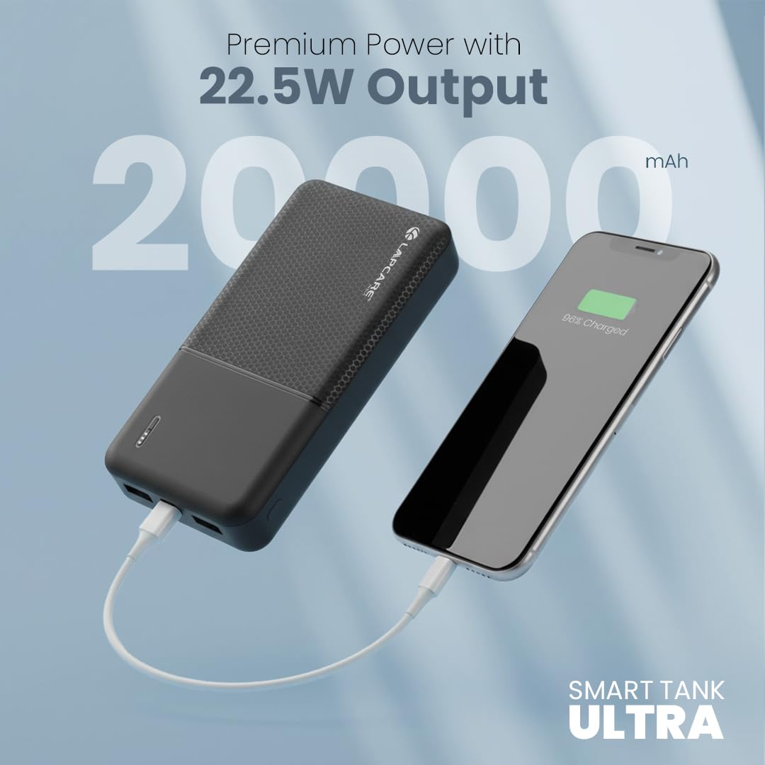 Lapcare Smart Tank Ultra 20000mAh Power Bank | 22.5W Fast Charging | Dual USB + Type-C Output | LED Indicator | Portable Power House for Smartphones, Tablets & Accessories — Amazon image 2