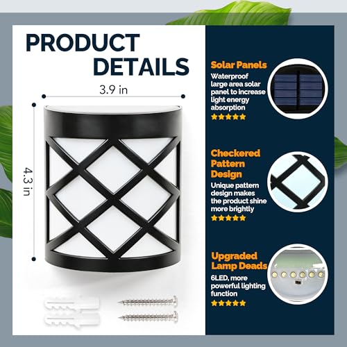Solpex Solar Fence Lights, 8 Pack Waterproof Deck & Wall Lights - 6 LED Decorative Outdoor for Deck, Patio, Stairs, Yard, Path & Driveway (Warm White) - Image 3