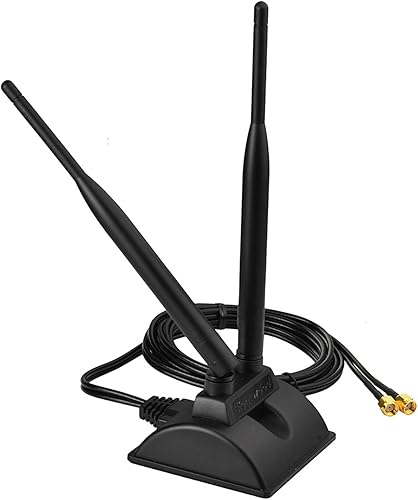 Miniatura 2 de Eightwood Antena WiFi con conector macho RP-SMA, antena de doble banda de 2.4 GHz y 5 GHz, base magnética para tarjeta de red WiFi PCI-E, adaptador