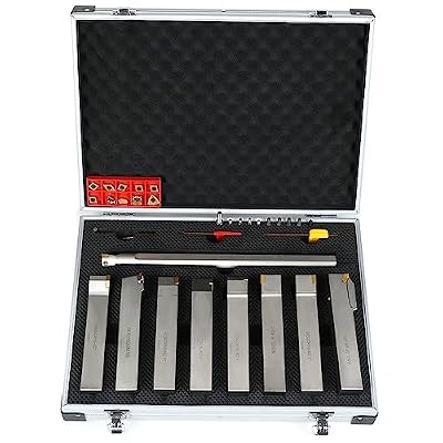 OSCARBIDE 1Shank Heavy-Duty Indexable Carbide Lathe Turning Tool Holder and Boring Bar 9 Pieces/Set,CNC Nickel Plated indexable Insert Holders for Turning Grooving Threading Cut Off