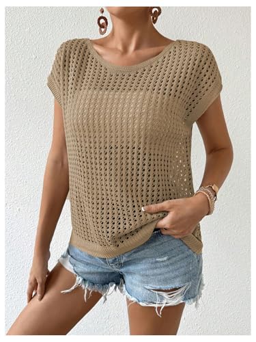 Image of Verdusa Women's Hollow Out Sheer Knit Top Dolman Sleeve Pullover Cover Up