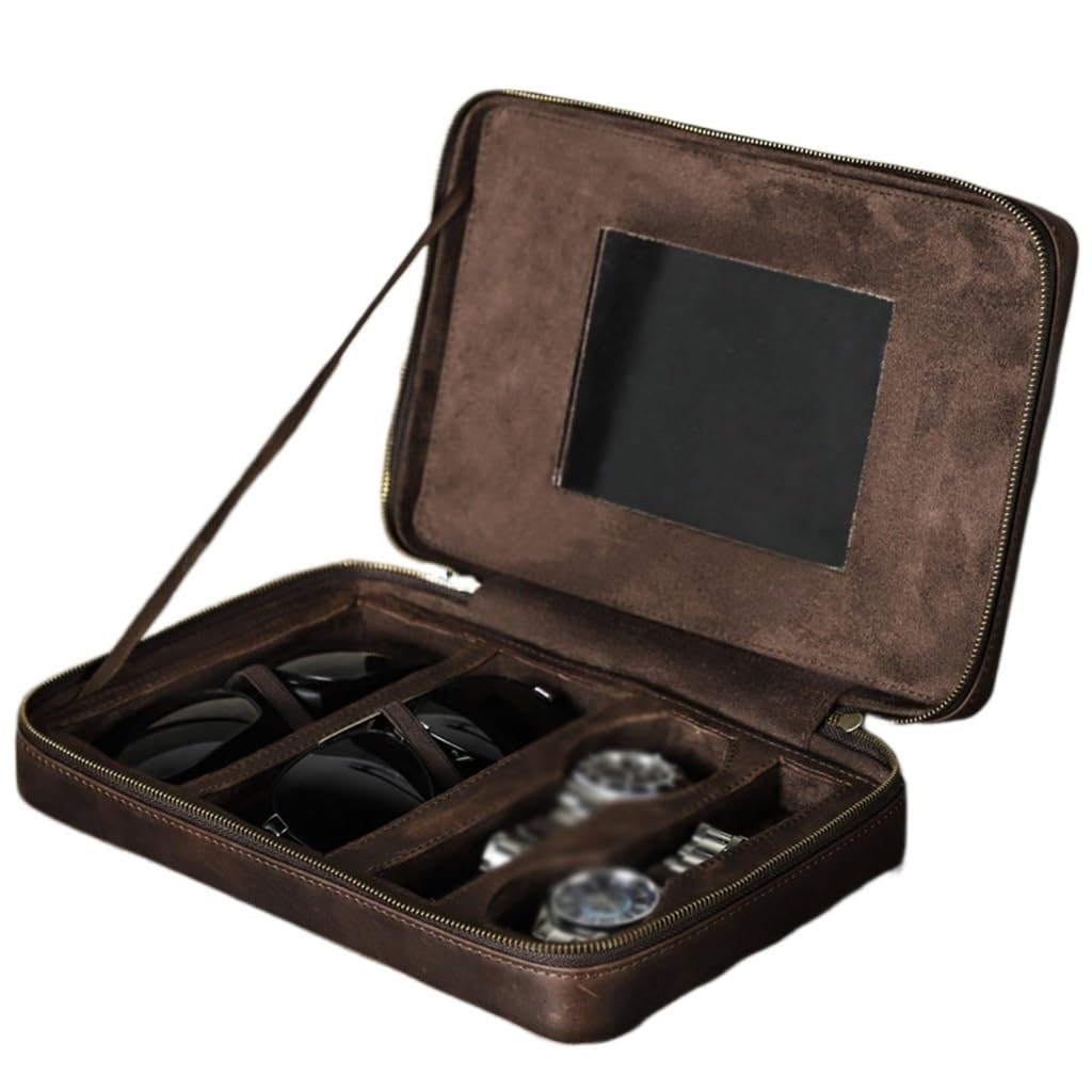 Boîte de rangement montre bracelet cuir et étui lunettes portable