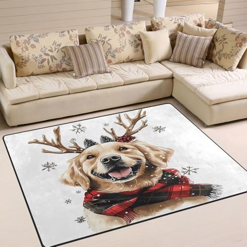 Washable Area Rug 5'x 7',Christmas Dog Floor Carpet Indoor Mat