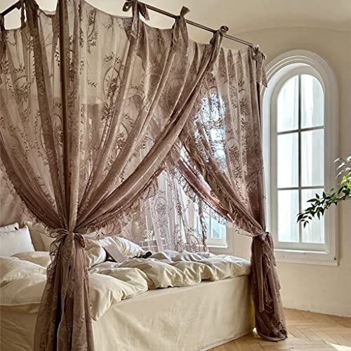 Elegante Spitze, Prinzessin, 4 Eckpfosten, Moskitonetz, romantisch, für Mädchen und Frauen, Bettvorhang, Baldachin für Erwachsene, Hochzeit, Schlafzimmer, Kinderzimmer, Dekoration