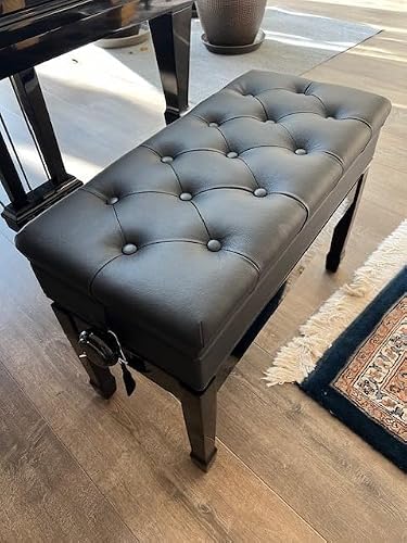 CPS Imports Genuine Leather Adjustable Duet Size Artist Piano Bench Stool in Ebony with Music Storage - Thumbnail 5