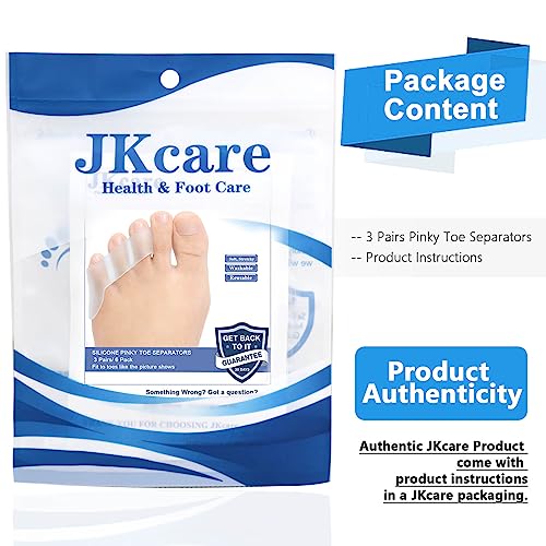 Jkcare Pinky Toe Separators & Protectors, Silicone Little Toe Spacer For Overlapping Toe, Curled Toe, Pinky Hammer Toe, Tailor’s Bunion Pain Relief - 6 Pack (Transparent) #TOP6