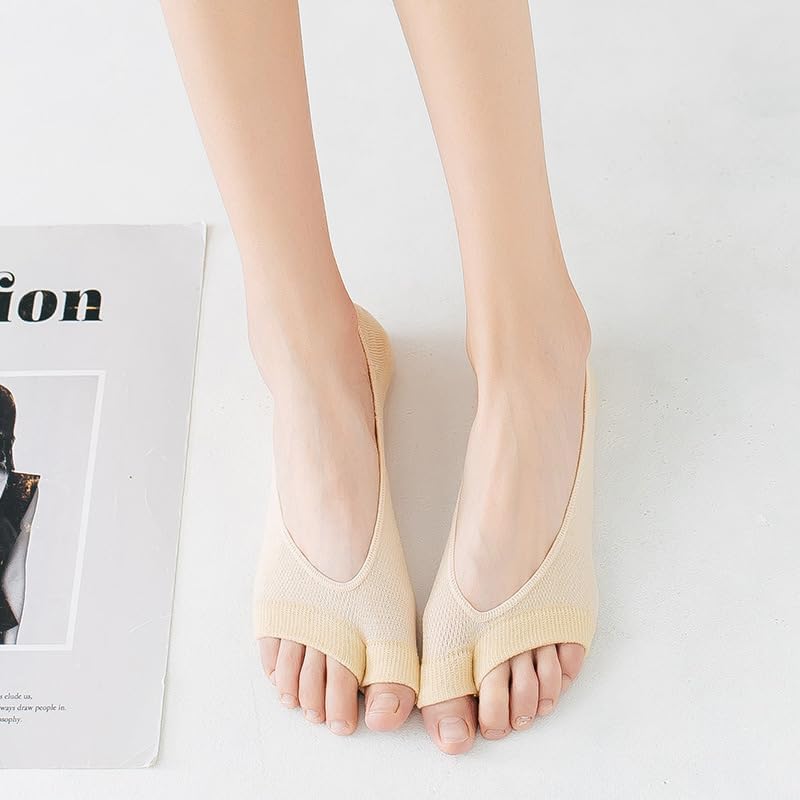 3 Pairs Women's Peep Toe Socks, Liner Toeless Yoga Casual Cotton - Image 2