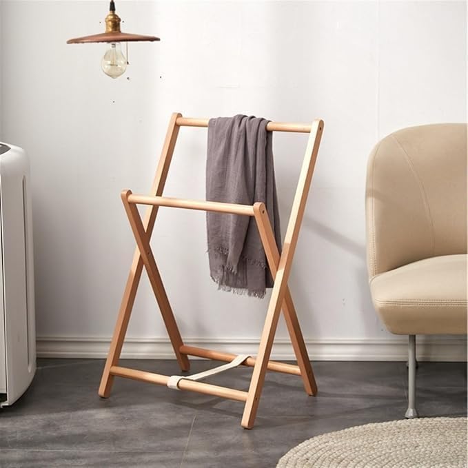 Laundry Drying Rack, Foldable Wooden Clothes Drying Rack Indoor Floor Standing, Space-Saving Multi-Functional Hanging Rack for Home（Natural Wood Colour）