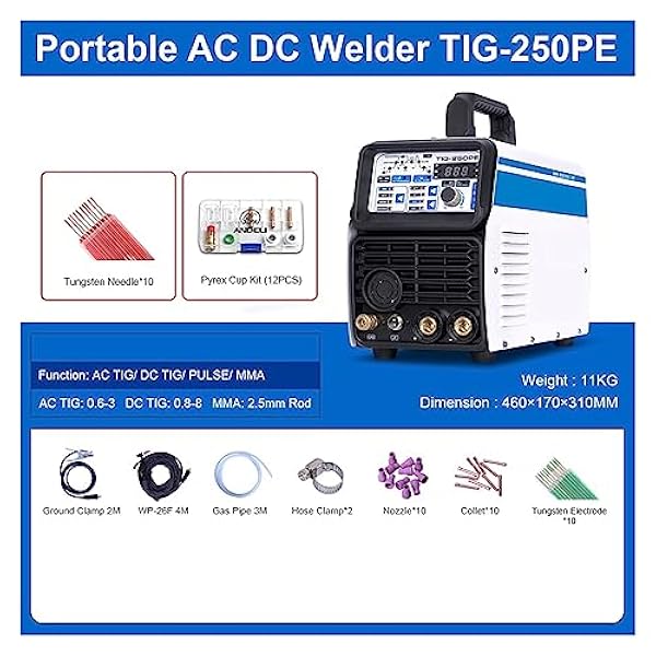 Lödning kit AC DC TIG Svetsare,TIG-250PE TIG Svetsmaskin MMA Pulse Aluminium Svetsning Aluminium Svetsare Punktsvetsning,svetsmaskin (Color : PACKAGE 0, Size : 1)