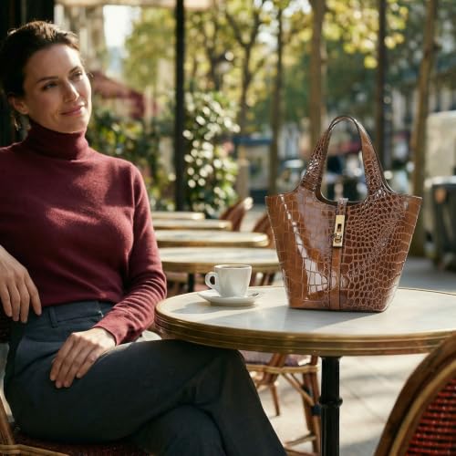 Image of Tote Bag for Women Vegan Leather Bucket Purse for Women Top Handle Handbag Shoulder Bag with Detachable Small Purse