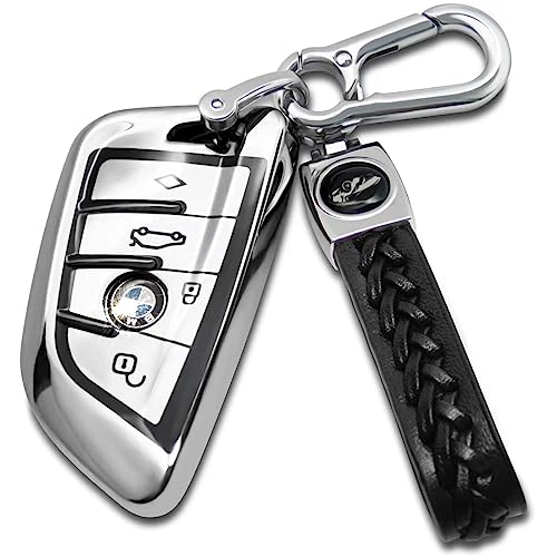 Image of Creativity For BMW X5 Key cover and Key chain accessories (Silver set) | Advanced soft TPU key box is compatible with F30 F45 F55 G20 G30 X1 X3 X4 X5 X6 X7 3 5 6 7 8 M5 M6 GT series smart key