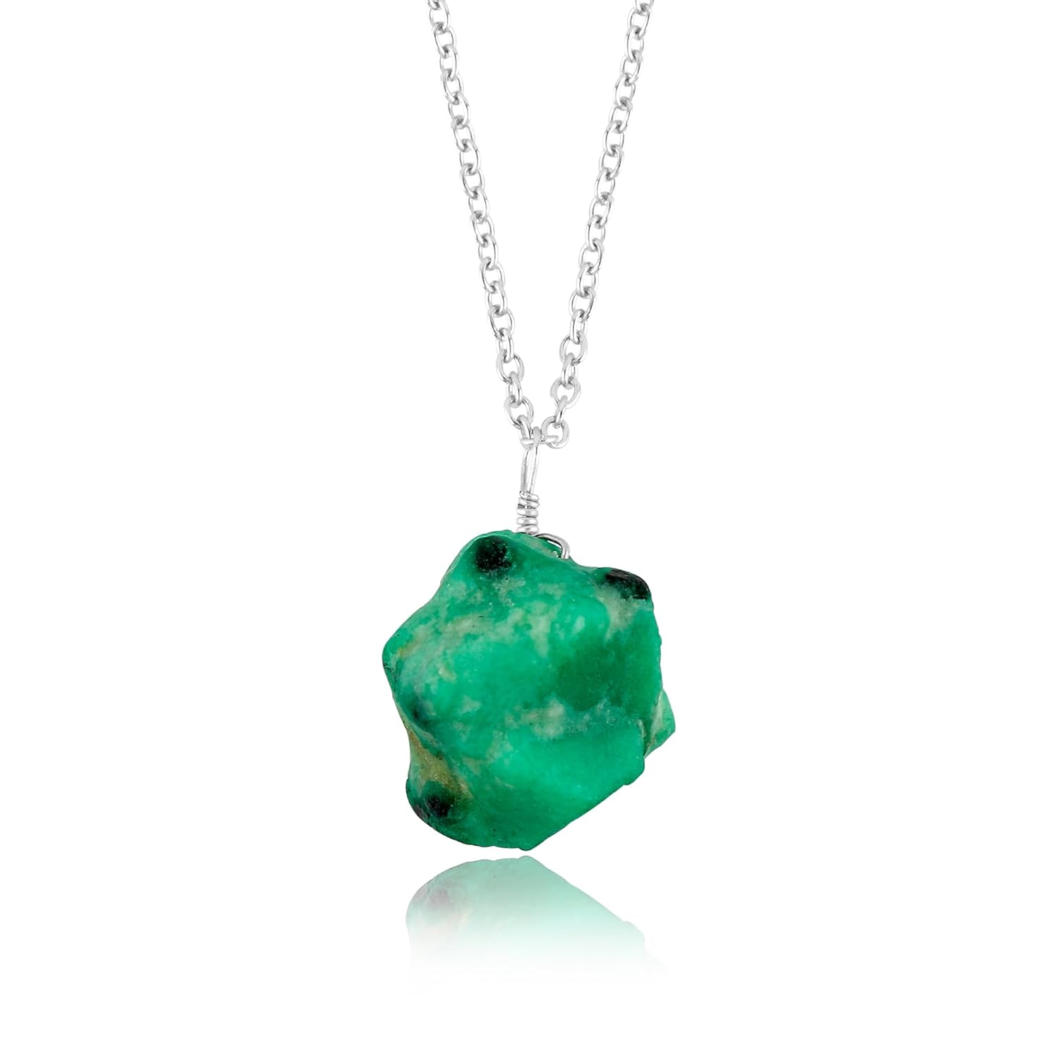 CRYSTALIS Natural Raw Afghani Emerald Pendant Necklace, May Birthstone, Rough Crystal, Chakra Healing Stone, Gift Giving Women Jewelry, Dainty Necklace, 925 Sterling Silver Chain 18 inch