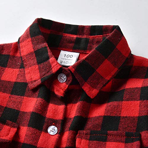 Roupa xadrez infantil para meninos, roupas de outono e inverno, camisa de botão de manga comprida co