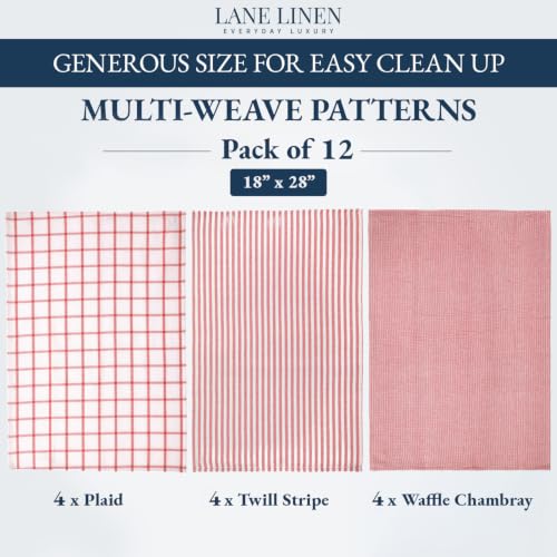 Image of Kitchen Towels Set - Pack of 12 100% Cotton Dish Towels for Drying Dishes, 18 inchx 28 inch, Kitchen Hand Towels, Absorbent Tea Towels, Premium Dish Towels for Kitchen, Quick Drying - Christmas Red