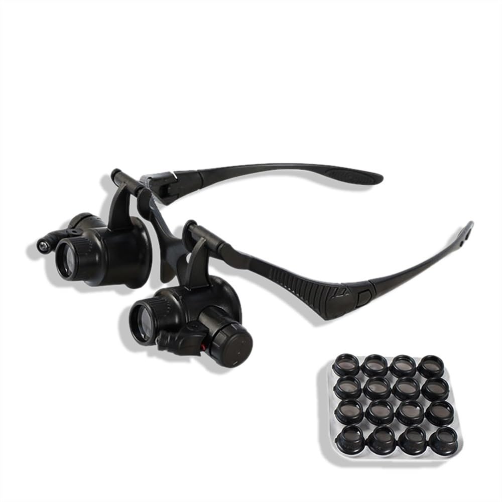 Microscope Magnifying Glass w/8 Pair Lens Eye Jewelry Watch Repair Reading Magnifier Glasses with 2LED Lights Loupe