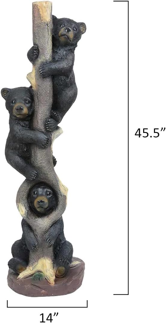 BLACK FOREST DECOR - Three Bears in a Tree Sculpture - Rustic Bear Decoration for Cabin, Lodge - 45.5" x 14" x 12"
