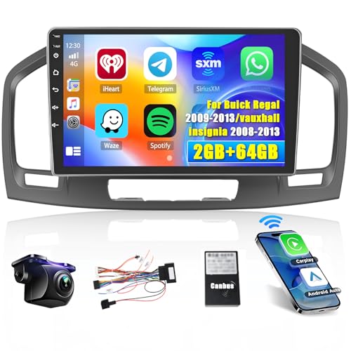 Hikity Android Car Stereo for Buick Regal 2009-2013/Vauxhall Insignia 2008-2013 Radio 2+64G 9 Inch Touchscreen Car Radio Carplay Android Auto GPS Navigation WiFi Bluetooth FM EQ Backup Camera