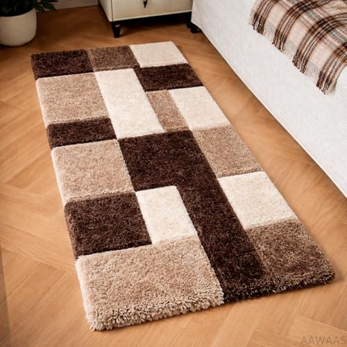Image of 3D Shaggy Polyester Carpet Rug Runner Area Mats for Bedroom /Living Area /Home with Anti Slip Backing Soft /Fluffy Hight Pile - (3D Coffee B, 2x5 feet)