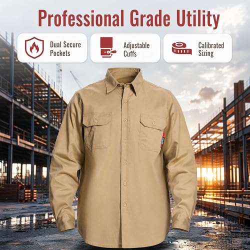 Image of SRsafety Hi Vis FR Shirts for Men,7.0oz Long Sleeve FR Work Shirts,100% Cotton High Visibility Fire Shirt