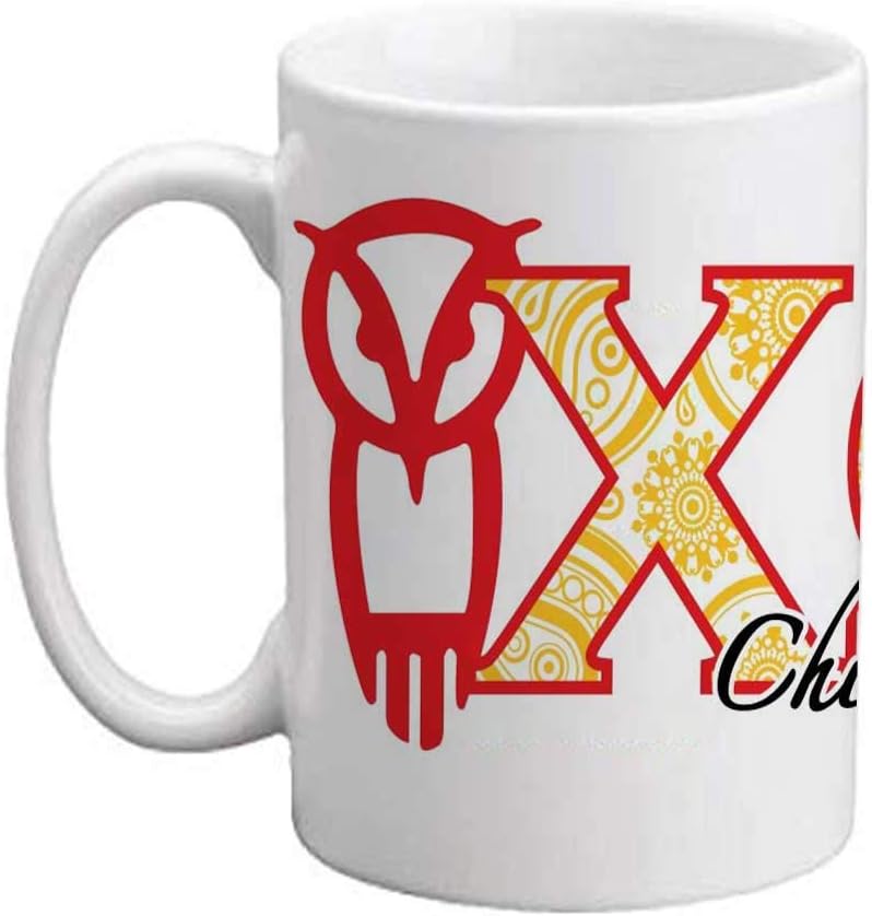 VictoryStore Ceramic Mugs - Chi Omega, Paisley Print Greek Letters Coffee Mug, 15 ounces