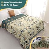 HOORDRY Baumwolle gewebte Decke Muster,Überwurf mit Fransen,Doppelseitig Boho tagesdecke,230×250CM,Blau/Beige,Edele und kuschelig weiche TV-Decke Couchdecke Sesseldecke Wendedecke bettüberwurf
