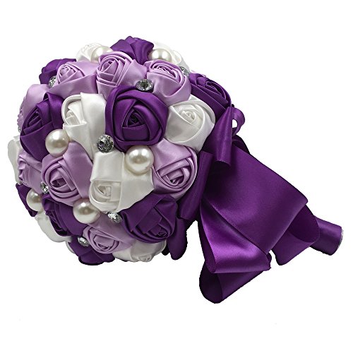 Abbie Home Romantic Bride Wedding Holding Bouquet Roses-Pearl Rhinestone Ribbon Décor (205Pu) #TOP1