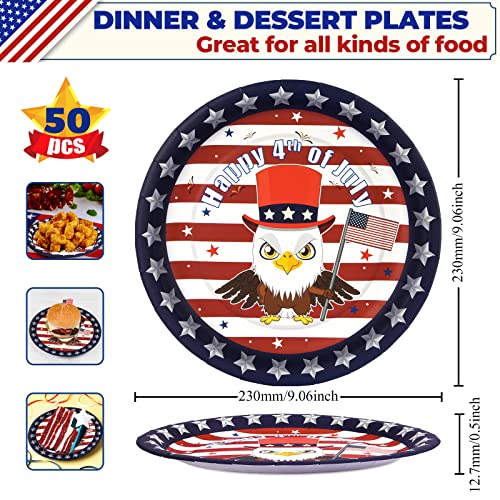 50Pcs 4Th Of July Plates Patriotic American Flag Paper Plates 9In Fourth Of July Party Supplies Heavy Duty Dinner Dessert Disposable Plates Usa Star Blade Eagle Independence Day Party Decorations #TOP1