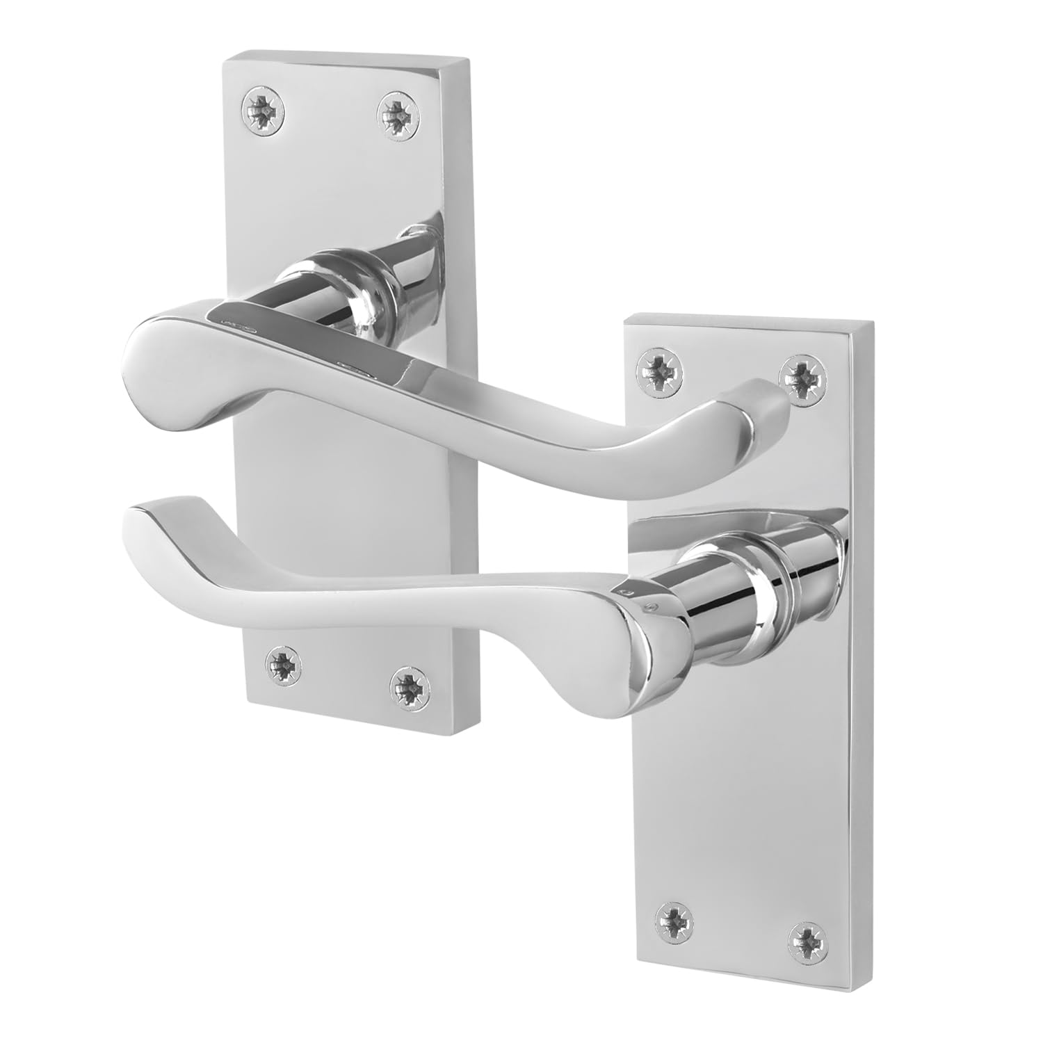 Eai Chrome Victorian Scroll Latch Handles, 1 Pair Of Polished Internal Lever Door Handles On Backplate