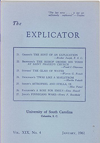 The Explicator Magazine January 1961: Various articles: Amazon.com: Books