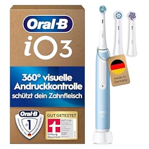 Oral-B iO Series 3 Plus Edition Elektrische Zahnbürste — Electric Toothbrush, Inkl. 3 Aufsteckbürsten, 3 Putzmodi für Zahnpflege — Designed by Braun, GUT GETESTET von STIFTUNG WARENTEST, Hellblau