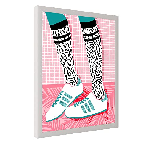 Image of PAINTINGMANTRA Duo sneakers Illustration wall art painting for living room, Duo sneakers framed painting, set of 2, 13x18 In