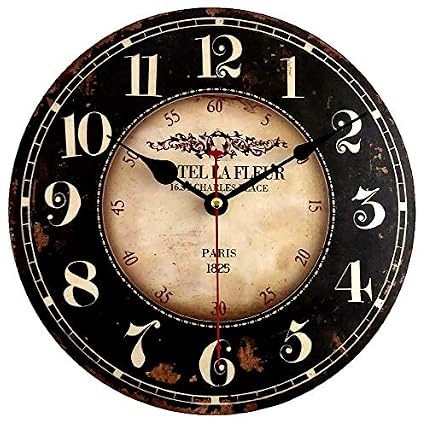 Mrocioa 14 inch Round Black Paris Decorative Wall Clock with Big Arab Numerals, Retro Wood Wall