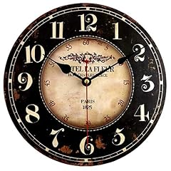 Mrocioa 14 inch Round Black Paris Decorative Wall Clock with Big Arab Numerals, Retro Wood Wall