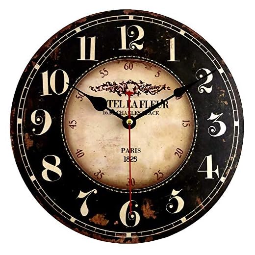 Mrocioa 10 inch Round Black Paris Decorative Wall Clock with Big Arab Numerals, Retro Wood Wall Clocks for Living Room,Office and Kitchen,Colorful Quality Quartz Quiet Round Hanging Clock