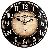 Mrocioa 10 inch Round Black Paris Decorative Wall Clock with Big Arab Numerals, Retro Wood Wall 2