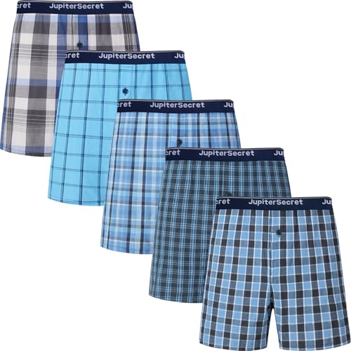 JupiterSecret Men's 100% Cotton Boxer Shorts, Men's Classic Fit Woven Underwear, 5 Pack / 10 Pack