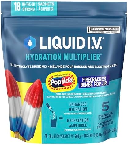 Liquid I.V. Hydration Multiplier Electrolyte Drink Mix - Enhanced Hydration Electrolyte Powder with Vitamins B3, B5, B6, B12 and C -18x On-the-go Sticks for Workout and Travel - Firecracker