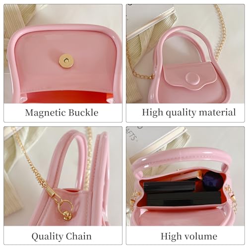 FuninCrea Mini Jelly Purse, PVC Mini Crossbody Bag for Women, Small Crossbody Purse with Handle and Chains Strap3