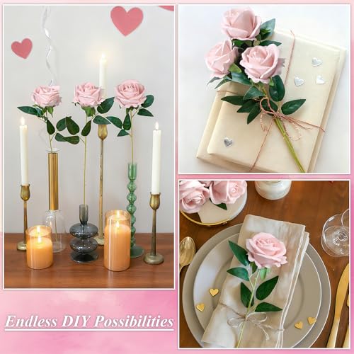 Image of 50 PCS Roses Artificial Flowers, Fake Roses with Stem Realistic Blush Silk Rose for DIY Wedding Bouquets Table Centerpieces Arrangements Baby Shower Birthday Home Decor Valentines Day Gift for Her