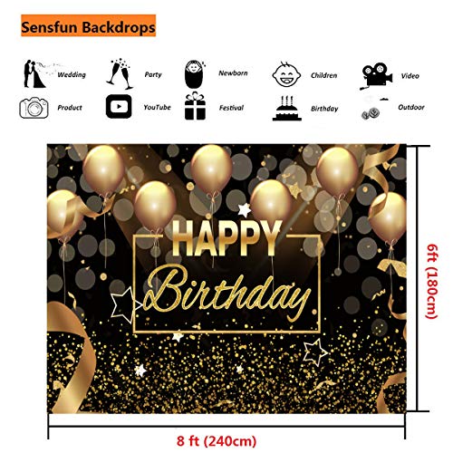 Fondo para fiesta Happy Birthday 8x6ft negro y dorado miniatura 4
