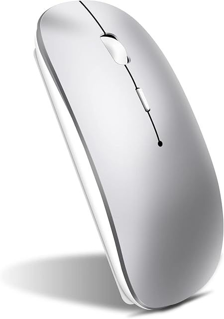 Qxvnm Bluetooth Mouse Rechargeable for Laptop/Mac/iPad, Lightweight Slim Portable Travel Wireless Mouse for Chromebook/Macbook air/pro/Win8/10 Computer (Silver)